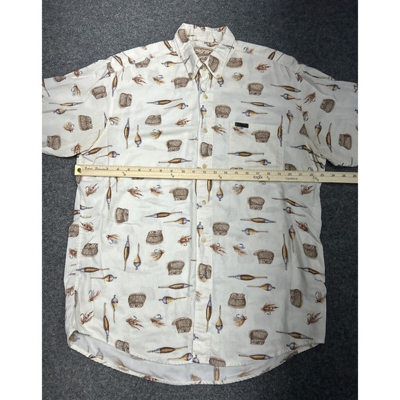 WOOLRICH Button Up Shirt ~ Fish Fishing Tackle Rod Reel Lure ~ Tan Short Sleeve - Picture 4 of 6